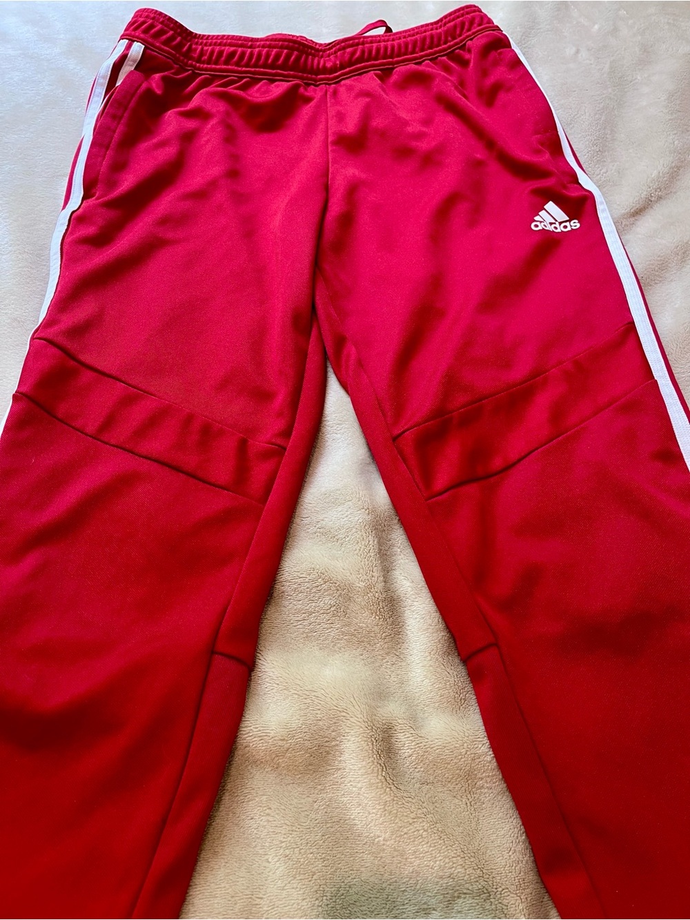 Adidas Red Climacool Track Pants Women’s M (12-14) White Stripes Zip Ankles - Picture 2 of 10